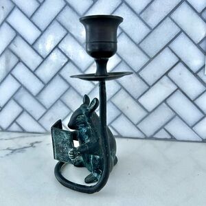Charming Black Metal Mouse Candle Holder